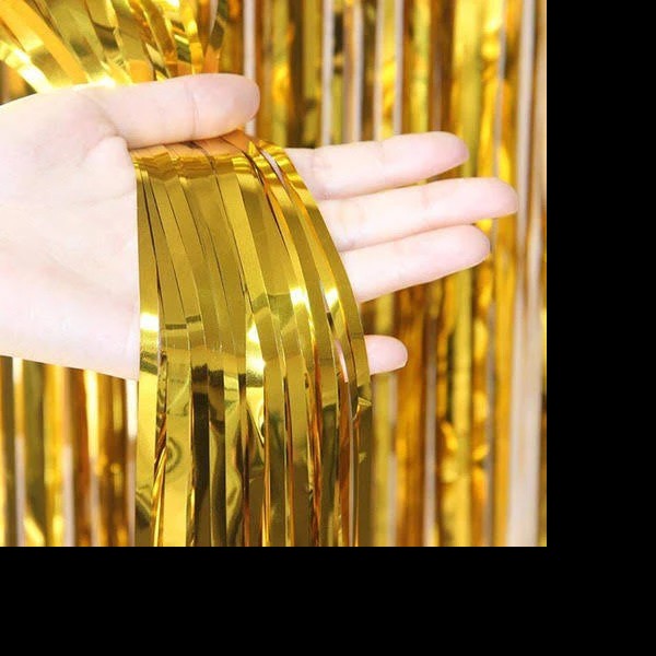 CORTINA FIESTA LARGA METALICA LISA DORADO 195X95 E1